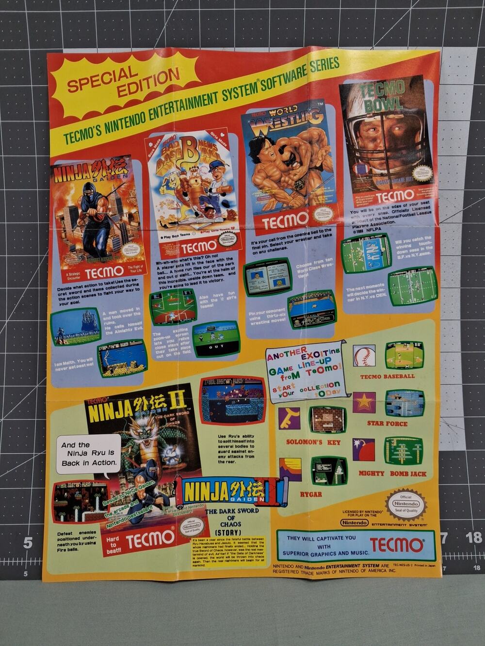 Tecmo Insert Poster Nintendo NES Tec-Nes-Us-2 Ninja Gaiden Tecmo Bowl